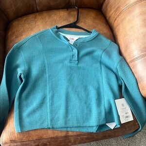 Athleta Blue Knit Sweater Relaxed Fit